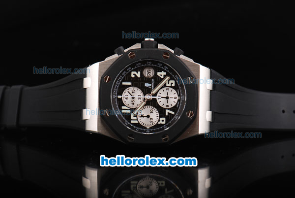 Audemars Piguet Royal Oak Offshore Chronograph Swiss Valjoux 7750 Movement Black Dial with White Numeral Marker and Black Bezel-Black Rubber Strap - Click Image to Close